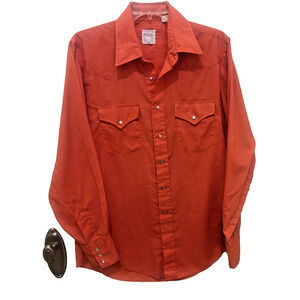Vintage Mustang Western Shirt Pearl Snap Orange Cowboy Boho 70s Style